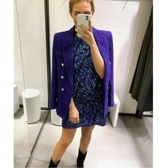 ZARA MULTICOLOR SEQUINED HALTER NECK DRESS medium 9205/102 - Picture 3 of 12